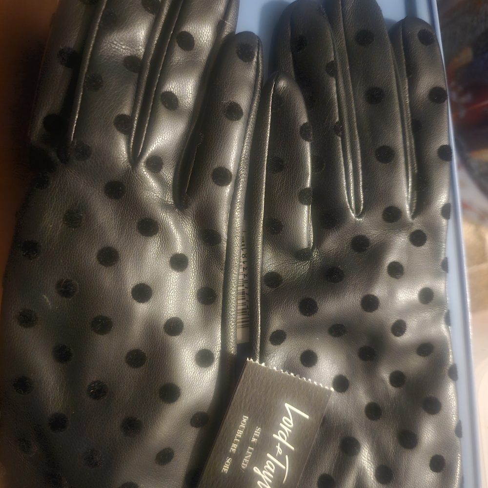 Lord & Taylor Black Polka Dot Gloves